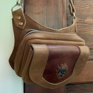 Small leather hip or crossbody satchel / genuine